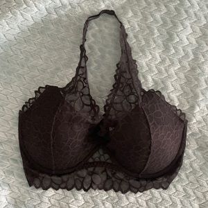VS PINK Black Lace halter Bralette with underwire Size Large DD